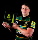 Northampton's Dylan Hartley poses with the Premiership Player of the Month award