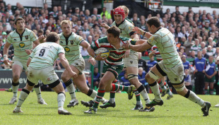 Leicester scrum-half Ben Youngs takes on the Saints defence, Leicester Tigers v Northampton Saints, Aviva Premiership Play-Off Semi-Final, Welford Road, Leicester, England, May 14, 2011