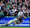 Leicester wing Alesana Tuilagi dives over