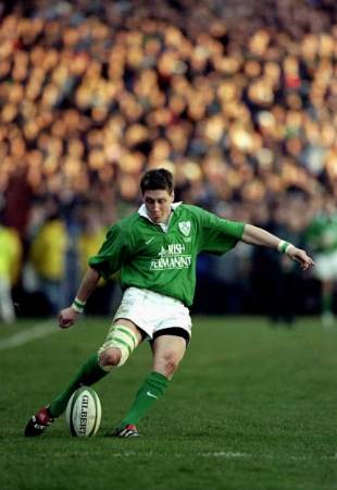 Ireland debutant Ronan O'Gara kicks for goal during an impressive display against Scotland at Lansdowne Road, February 19 2000
