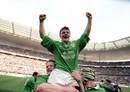 Brian O'Driscoll is hoisted onto his team-mates shoulders