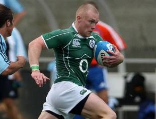 Keith Earls (12) of Ireland A runs with the ball against Argentina A during the Plate Final of the Barclays Churchill Cup at Toyota Park on June 21, 2008 in Chicago, Illinois