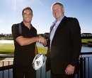 All Blacks fly-half Dan Carter and NZRU chief executive Steve Tew