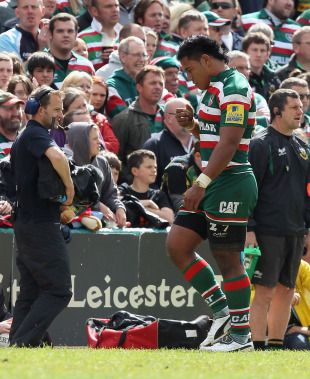 Leicester's Manu Tuilagi trudges to the sin-bin, Leicester Tigers v Northampton Saints, Aviva Premiership Play-Off Semi-Final, Welford Road, Leicester, England, May 14, 2011