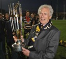 Worcester owner Cecil Duckworth celebrates with the RFU Championship trophy
