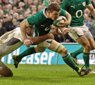 Ireland's Brian O'Driscoll powers over to score a try, Ireland v England, Six Nations Championship, Lansdowne Road, Dublin, Ireland, March 19, 2011