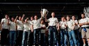 Leinster's players show off the Heineken Cup