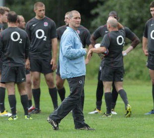 England Saxons coach Stuart Lancaster takes charge of an England training session, Bath, England, May 23, 2011