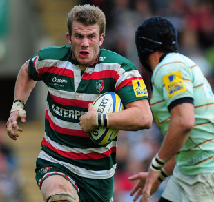 Leicester's Tom Croft charges forward, Leicester Tigers v Northampton Saints, Aviva Premiership Play-Off Semi-Final, Welford Road, Leicester, England, May 14, 2011