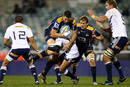Brumbies flanker Mitch Chapman is stopped in his tracks