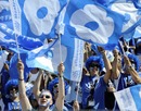 Montpellier's supporters cheer their team before the French Top 14 semi final