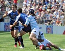 Montpellier fullback Benjamin Thiery races on to the ball