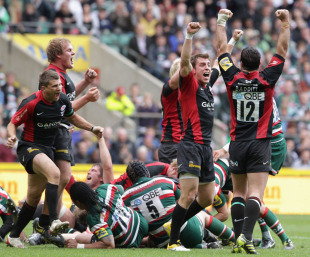 Saracens celebrate at the final whistle