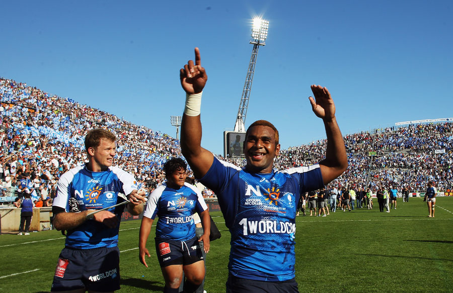 Montpellier wing Timoci Nagusa salutes the fans