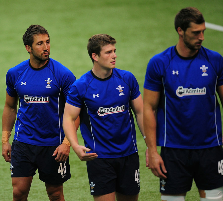 Gavin Henson takes his place in the Wales ranks during training ahead of the clash with the Barbarians