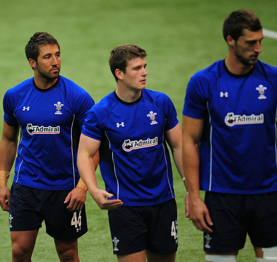 Gavin Henson takes his place in the Wales ranks during training ahead of the clash with the Barbarians