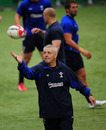 Wales head coach Warren Gatland juggles the ball at training