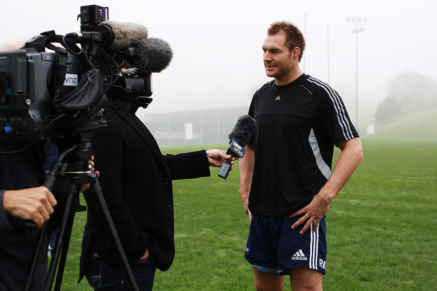 Ali Williams faces the cameras during training with the Blues