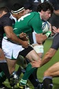 Ireland's Shane Horgan works to protect the ball