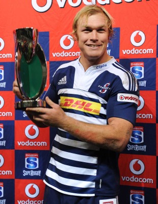 Stormers captain Schalk Burger poses with the South African conference trophy, Cheetahs v Stormers, Super Rugby, Vodacom Park, Bloemfontein, South Africa, June 18, 2011