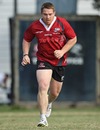 Sharks hooker John Smit paces it out in training