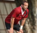The Sharks' Frederic Michalak takes a break in training