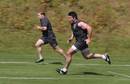 England's Hendre Fourie and Thomas Waldrom are put through their paces