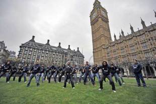 The Pacific Islanders perform the Siva Tau in front of the Houses of Parliament in London, England, November 5, 2008. 
