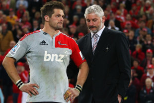 Crusaders captain Richie McCaw and coach Todd Blackadder are disconsolate in defeat, Reds v Crusaders, Super Rugby Final, Suncorp Stadium, Brisbane, Australia, July 9, 2011
