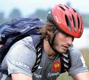 France's Maxime Medard gets on his bike in training