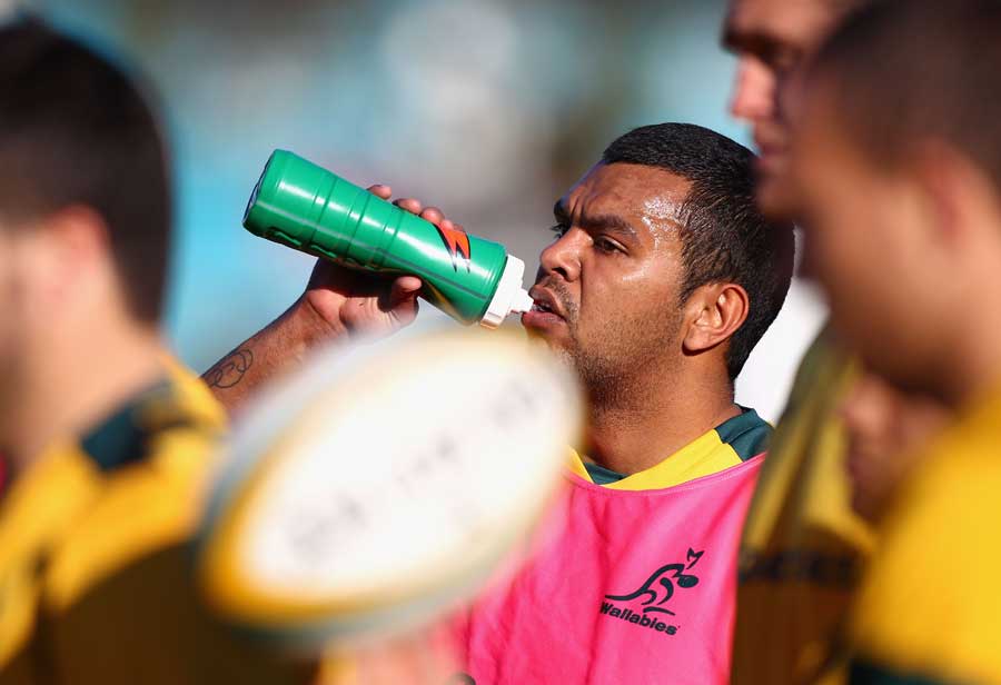 Kurtley Beale takes a drink during training