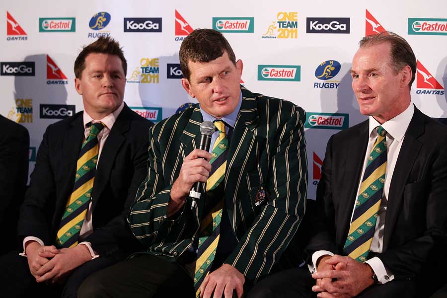 Former Wallabies Elton Flatley, Tim Gavin and Simon Poidevin at the unveiling of the 2011 ARU Classic Wallabies Statesmen