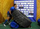 Italy's Gonzalo Canale attempts the tyre test