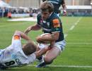 London Irish's Tim Holgate closes in for a try