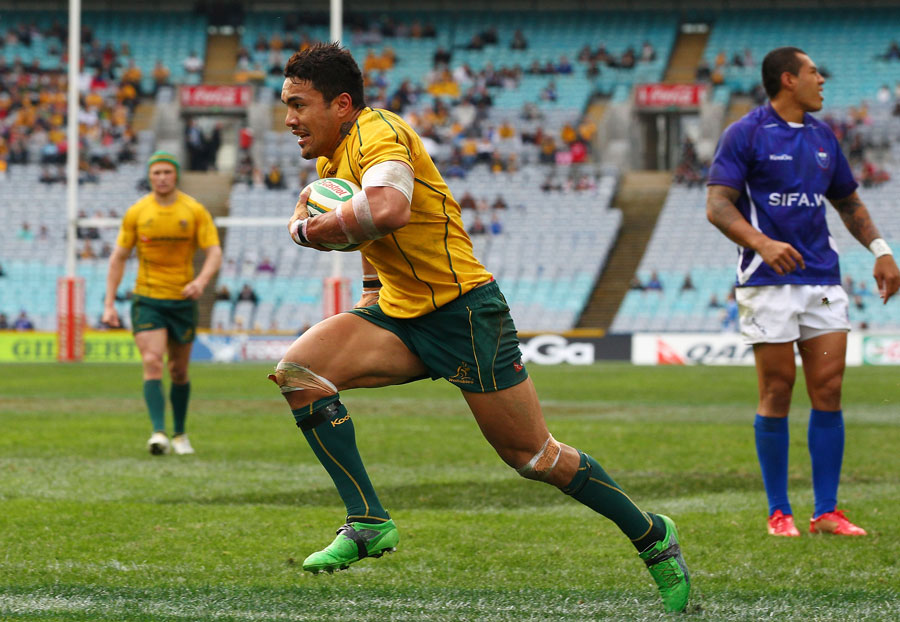 Winger Digby Ioane crosses for the Wallabies