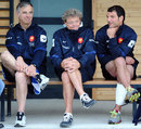 France boss Marc Lievremont (R) chats with Joe Maso (C) and Jean Dunyach (L)