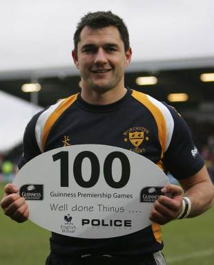 Worcesters' Thinus Delport celebrates his 100th game against the Leicester Tigers, Worcester v Leicester Tigers, Guinness Premiership, March 2008 