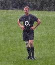 England captain Lewis Moody looks on during a downpour