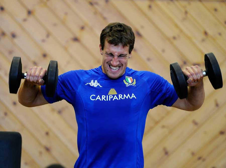 Italy centre Alberto Sgarbi lifts weights