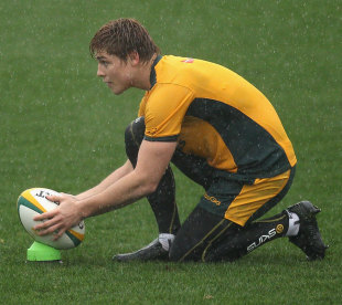 James O'Connor lines up a kick, Wallabies training session, St Joseph's College, Sydney, Australia, July 22, 2011