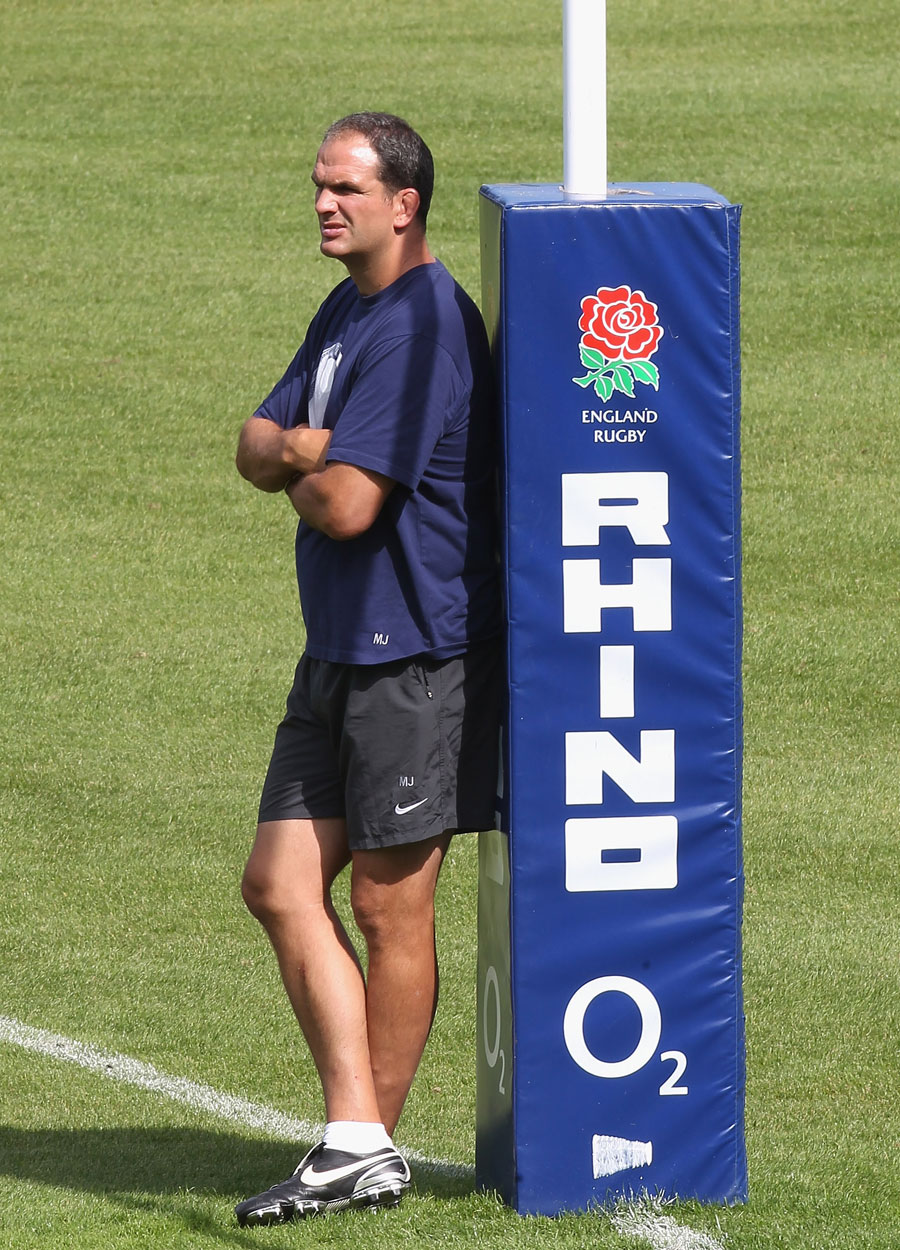 Martin Johnson takes a rest during England training