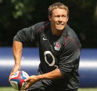Jonny Wilkinson throws a pass during England training, Pennyhill Park Hotel, Bagshot, England, July 25, 2011