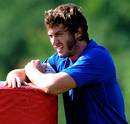 France's Maxime Medard takes a break during training