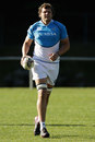 South Africa flanker Gerhard Mostert warms up