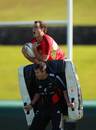 New Zealand winger Isreal Dagg feels the force of the pad