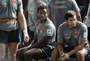 France's Fulgence Ouedraogo looks on during training
