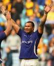 Samoa's Taiasina Tu'ifua celebrates their win over Australia