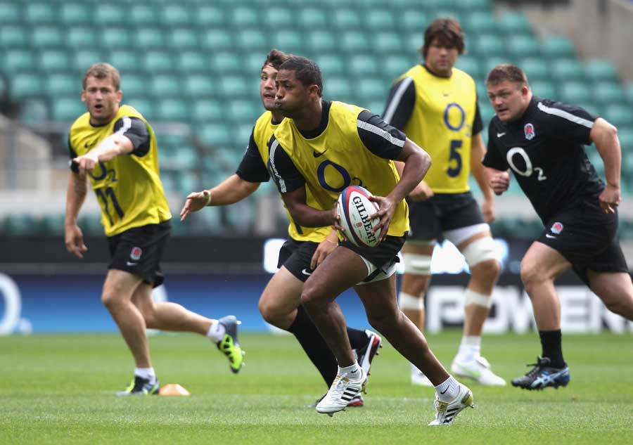 England's Delon Armitage leads the line during training