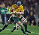 Australia's James Horwill is tackled by New Zealand's Ali Williams