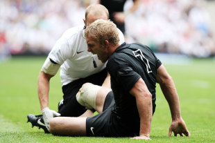 England captain Lewis Moody receives treatment, England v Wales, Rugby World Cup warm-up, Twickenham, England, August 6, 2011